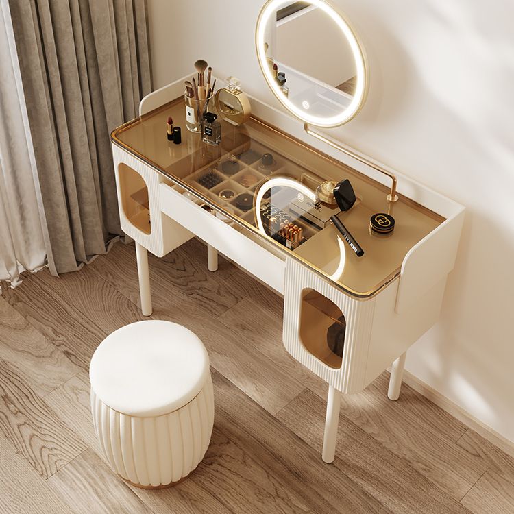 Glass Top Makeup Vanity Desk Storage Dressing Table Stool Set with Drawer