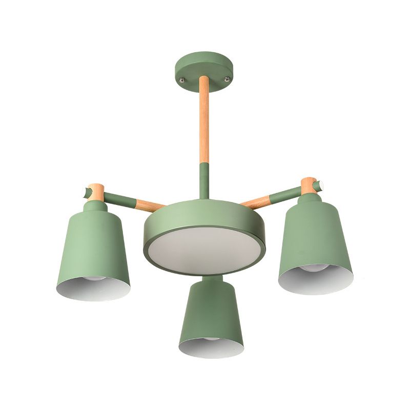 3/5/8-Light Living Room Chandelier Lamp Macaron Grey/Blue/White and Wood Suspension Pendant with Bucket Metal Shade