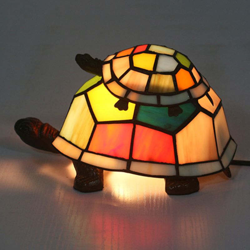 Cut Glass Turtle Mom and Baby Table Light Tiffany 1 Head Nightstand Lamp for Bedroom