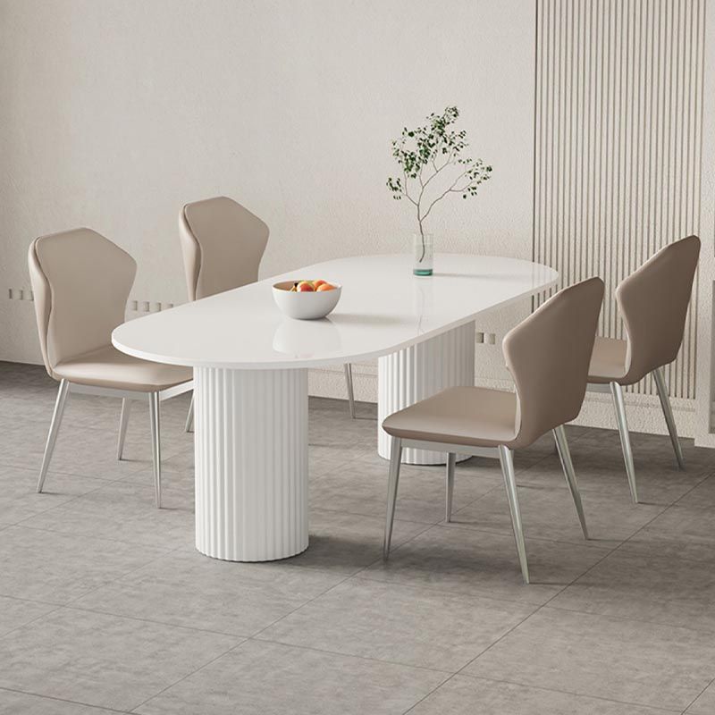 Metal Double Pedestal Table Modern Oval Dining Room Collection in White