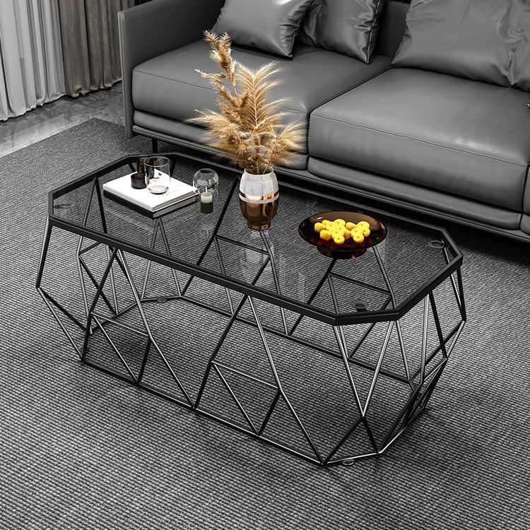 Modern Frame Coffee Cocktail Table Rectangular Glass Top Cocktail Table for Home