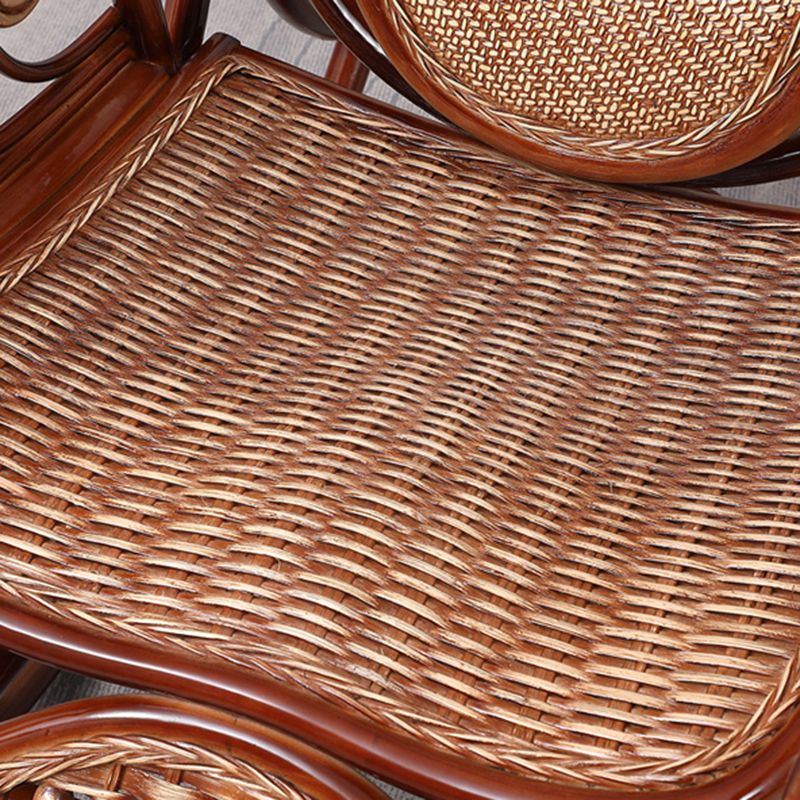 Traditional Rocking Chair Wicker Spindle Backrest Built-in Armrest Indoor Rocking Chair