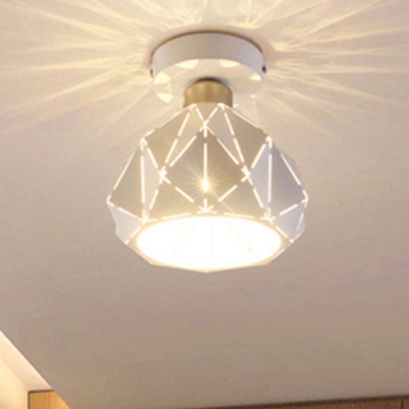 White Hollow Polyhedron Flush Massimale Light 1 Light Simple Style Metallic Massimale Lampada per Room Study