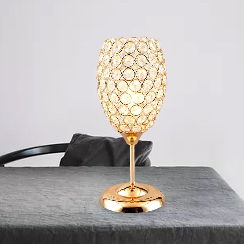 Lampada da comodino modernista a forma di tazza con lampada da comodino a 1 luce incrostata di cristalli in oro