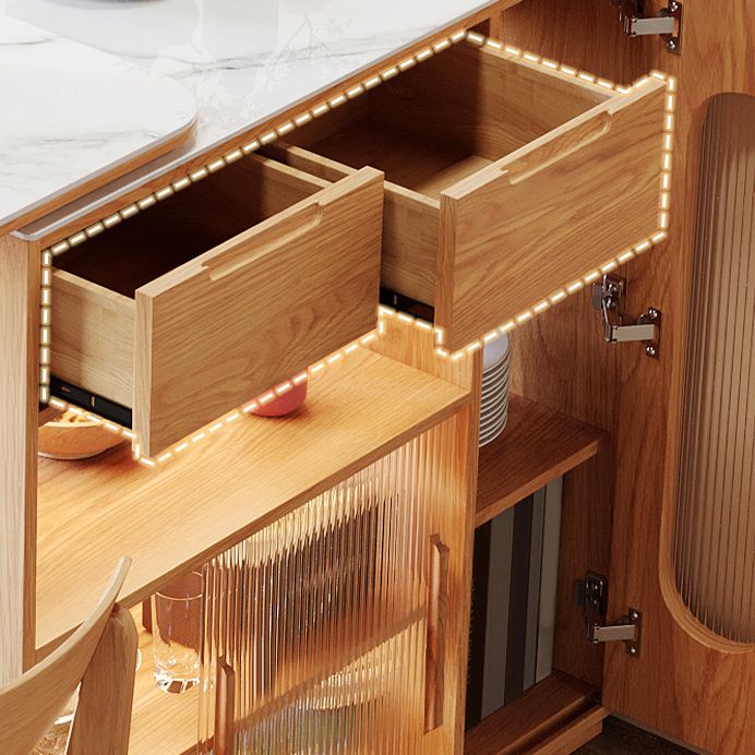 Stone Top Bar Table with Wooden Storage Rectangle Bistro Table for Small Places