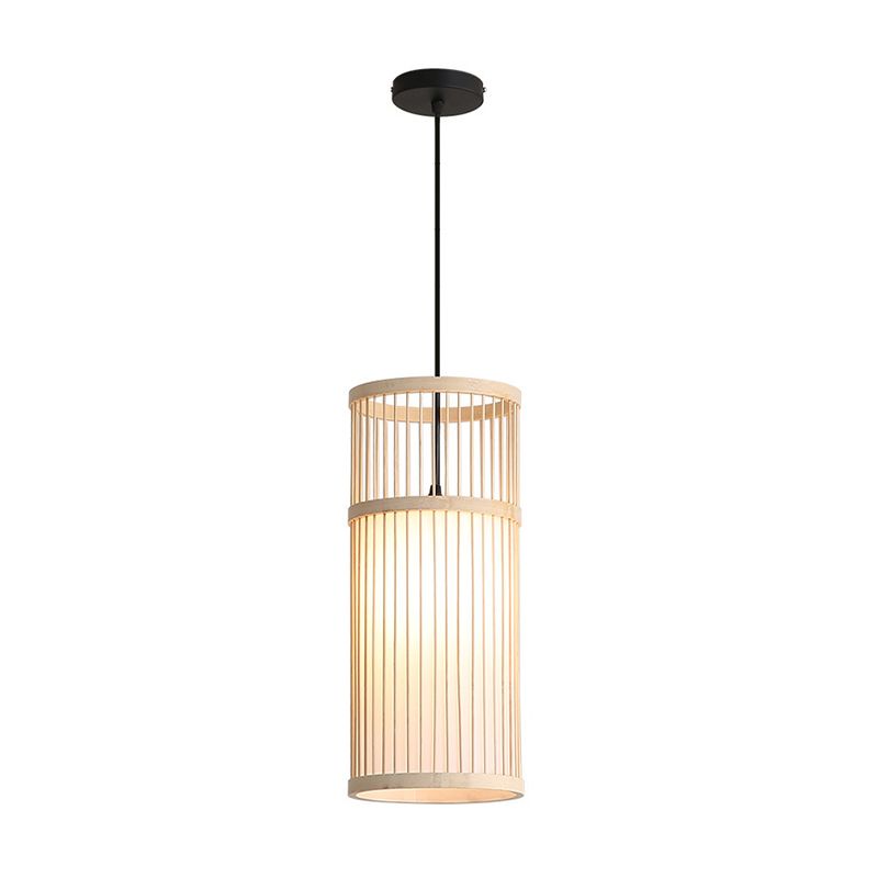 Bamboo Cylinder pending lampe moderne 1 lumière beige / suspension de suspension
