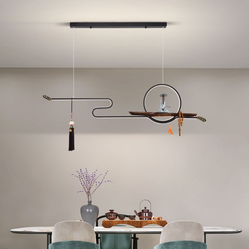 Modern LED Island Lighting Linear Resin Chandelier Light Fixture for Tea Room