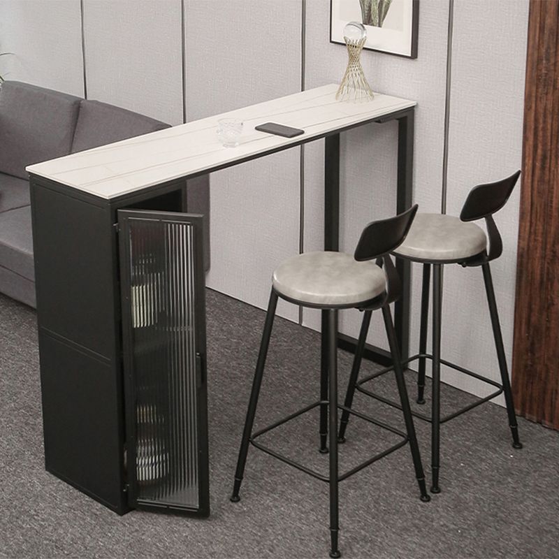 Double Pedestal Bar Table Set 1/3 Pcs Stone Top Bar Table and Upholstered Stools