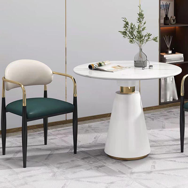 Metal Traditional Luxury Round Table for Dining Room Stone Top Table with Pedestal