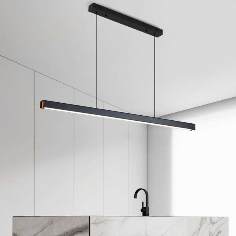 Slim Rectangular Linear Island Light Modern Minimalist Pendant Light in Black