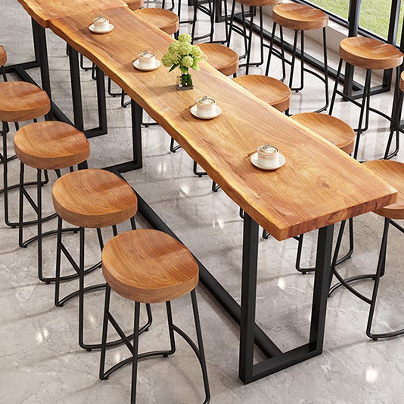 Contemporary Solid Wood Bar Stool Metal Bar Stool with Contoured Seat