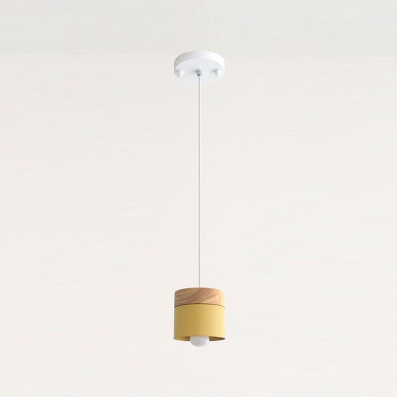 1 Light Cylindrical Hanging Pendant Modern Macaron Style Metal Hanging Lighting