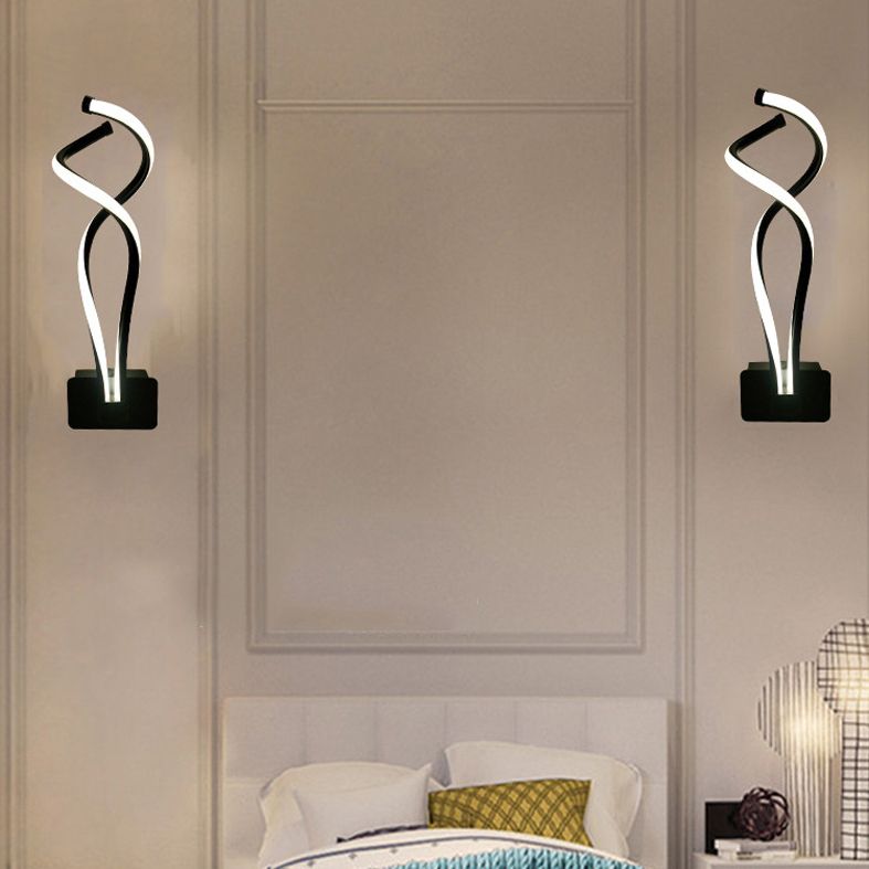 Spiral Wall Lighting Fixture Minimalist Style Metal LED Black Wall Sconce Lighting