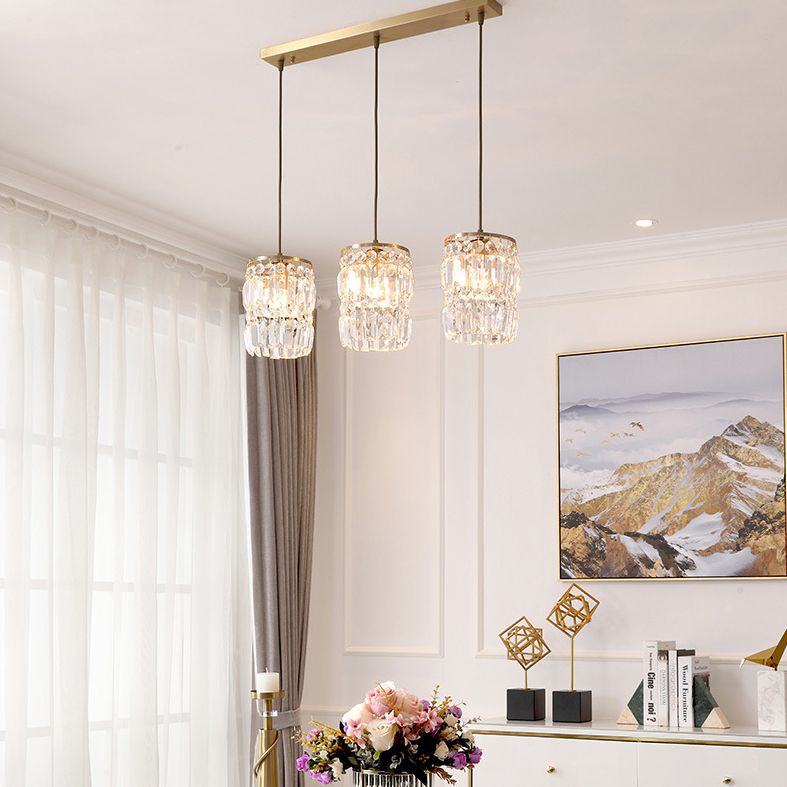 3 luces Cilíndricas de cristal de la isla de cristal 26.7 "de ancho de ancho de iluminación de latón de estilo nórdico para comedor
