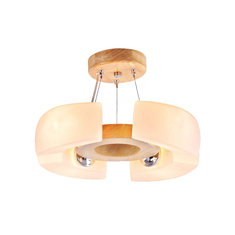 4/6 Light Wooden Ceiling Light Fixture Modern Unique Round Flush Mount Light, Warm/White