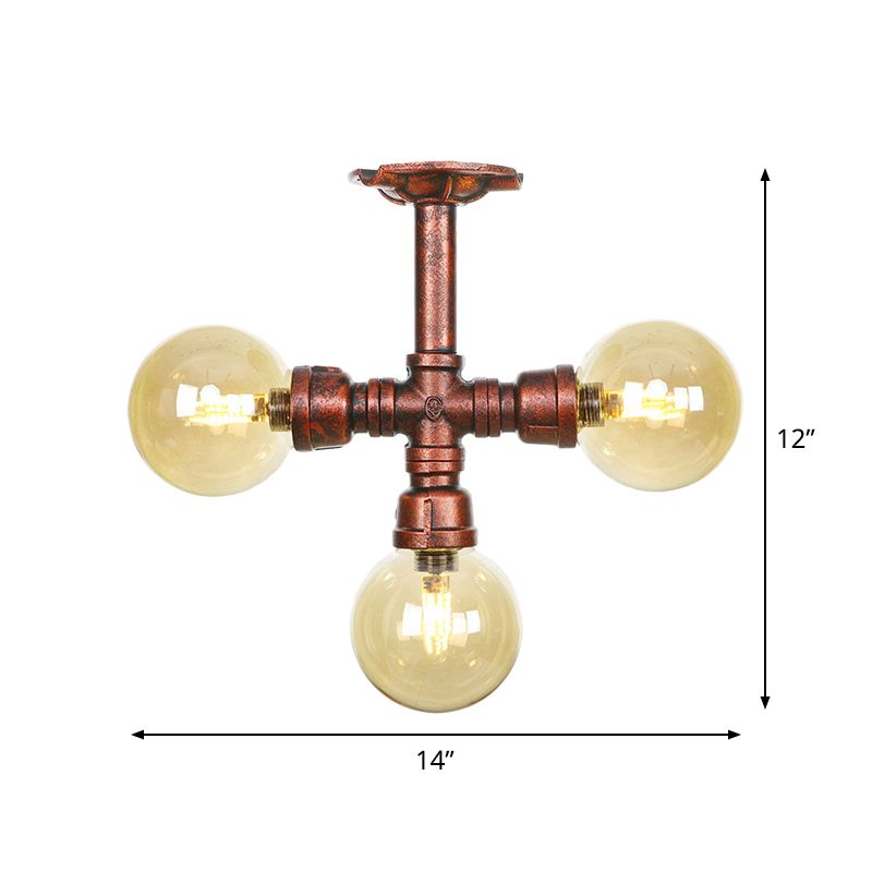 Bernsteinglas Kupfer halb Flush Light Kugel 3/4-Bulb Farmhouse LED-Decke montiert