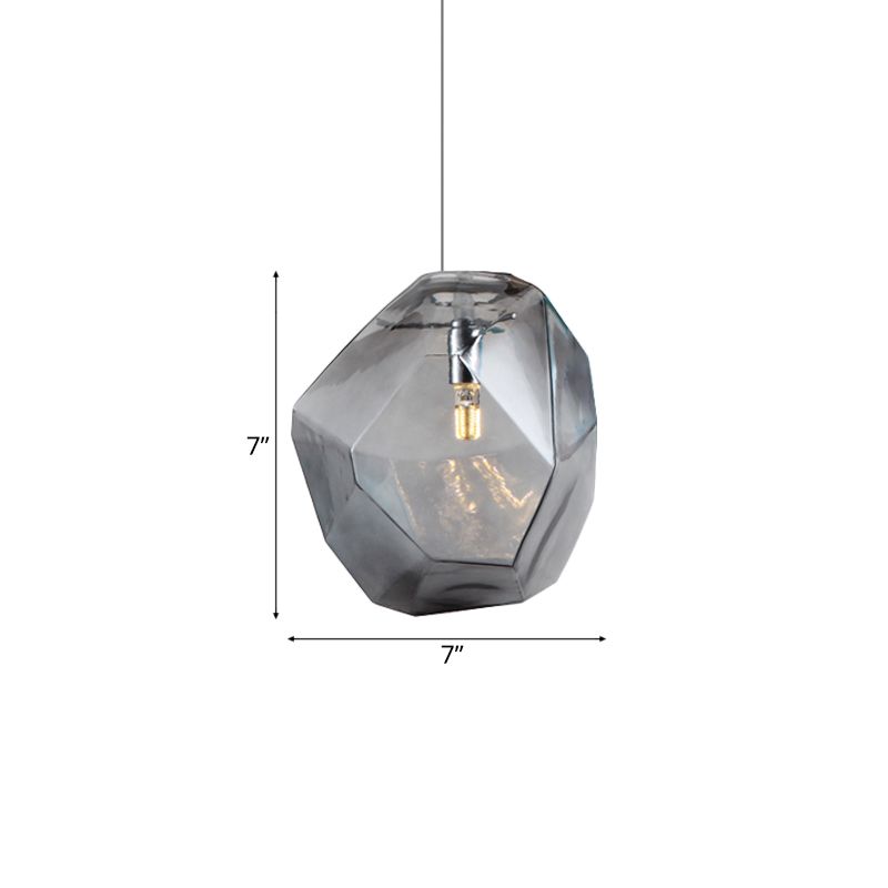 Faceted Grey/Orange/Purple Glass Pendant Lighting Contemporary 1 Light Dining Room Led Hanging Lamp Fixture