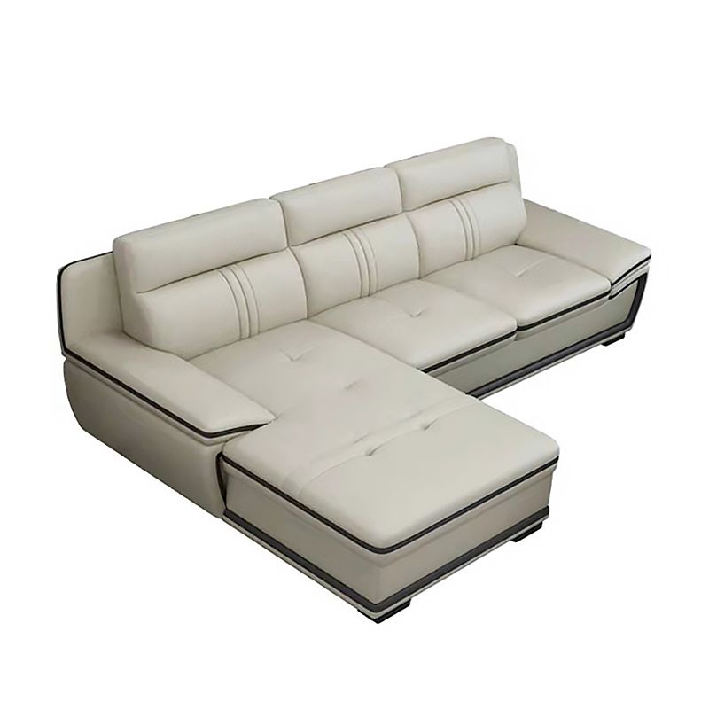 Tufted Pillow Top Arm Sectional Modernism Beige Genuine Leather Sofa&chaise