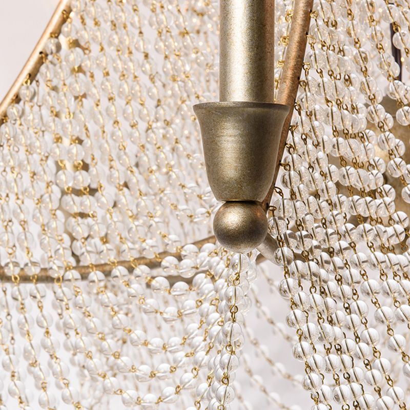 Candle Metal Chandelier Lighting Rural Kitchen Hanging Lamp with Crystal Draping
