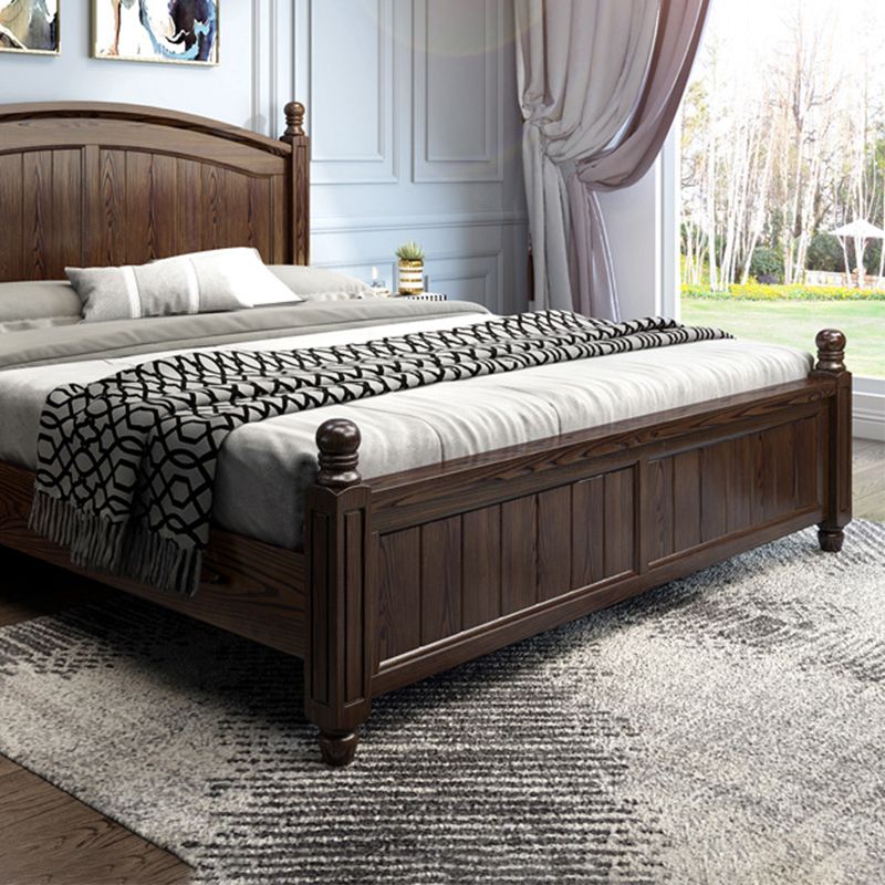 Espresso Mid-Century Modern Standard Bed Ash Bed Frame with Headboard