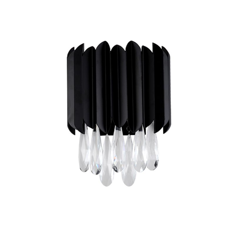 2 lumières Flush Mount Murce Applique du milieu du siècle lampe murale en métal en noir avec des gouttelettes de cristal coupées