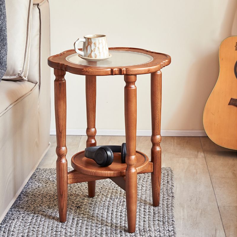 Solid Wood Accent Side Table Living Room Naturally Shaped Double Tier 4 Legs