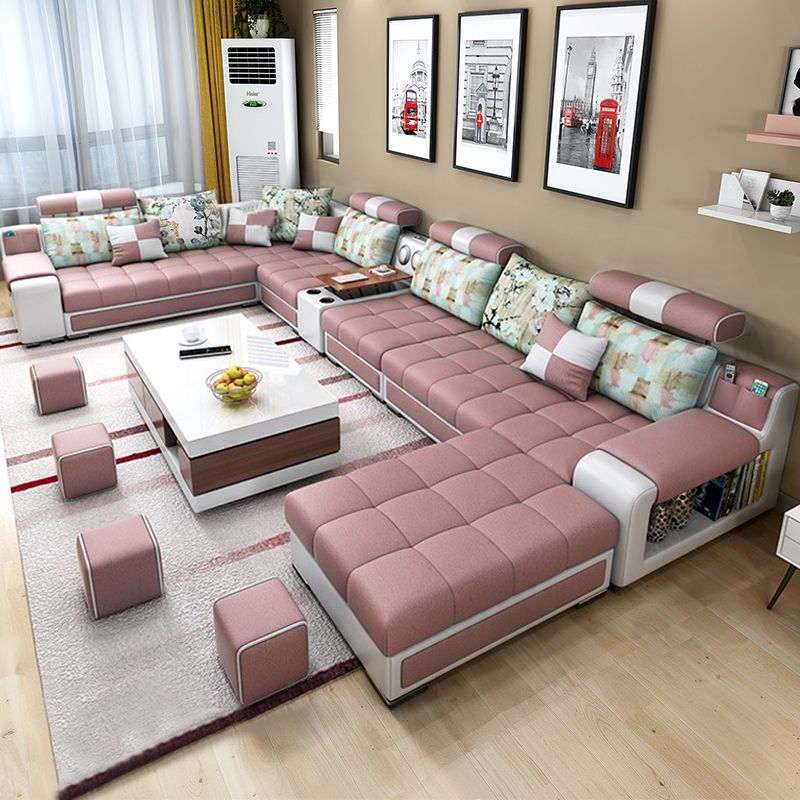 Faux Leather Pillowed Back Cushions Stain-Resistant Tufted Sectionals Sofa with Storage