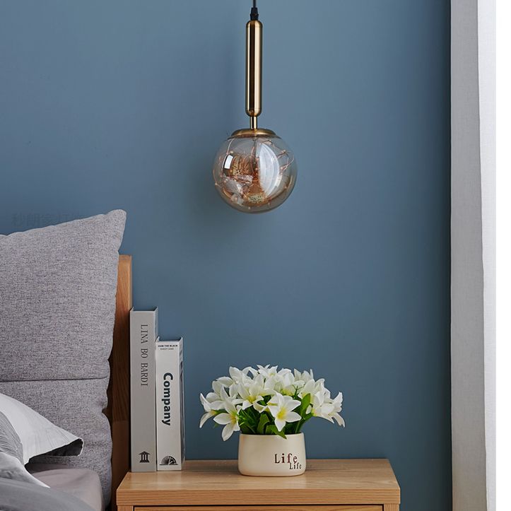 Moderne creatieve bol led hanglamp smeedijzeren hangend licht met heldere glazen schaduw