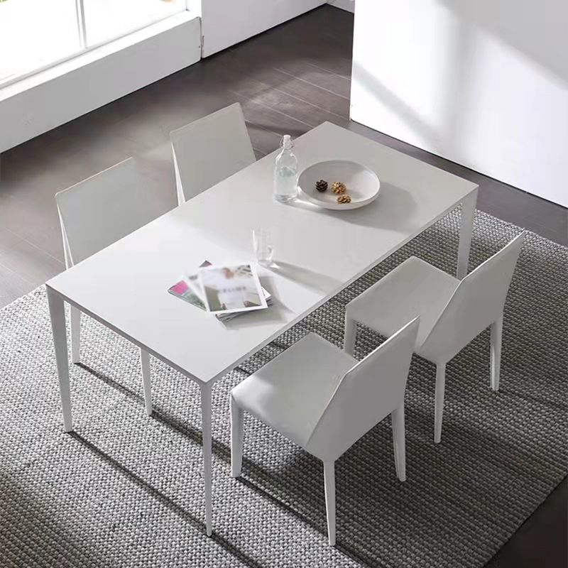 Stone Top Dining Table Contemporary Rectangle Dining Table with 4 Legs in White