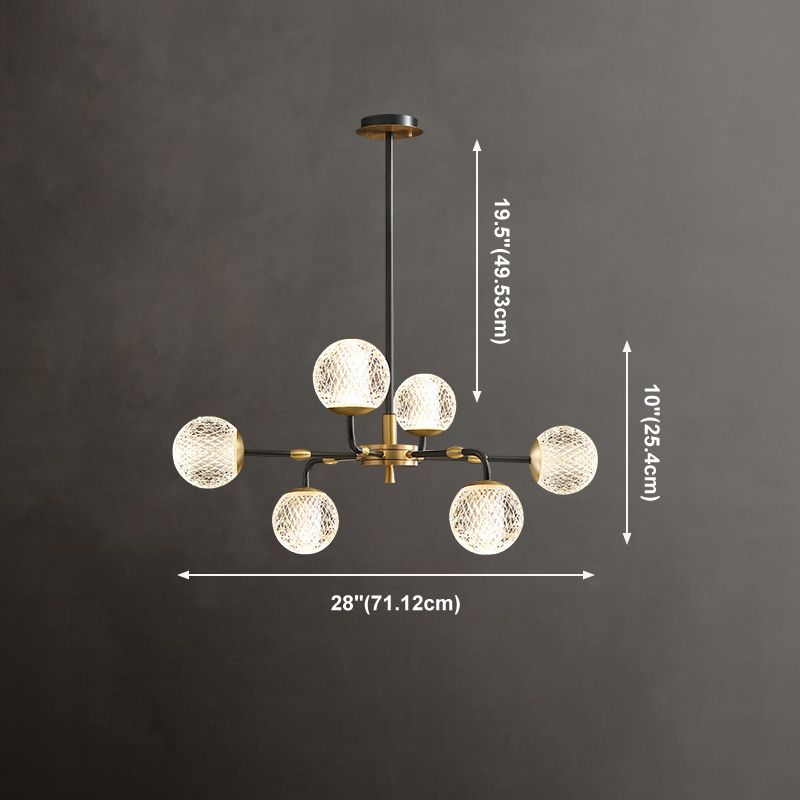 Contemporary Brass Glass Ball Chandelier Black Hanging Pendant for Bedroom