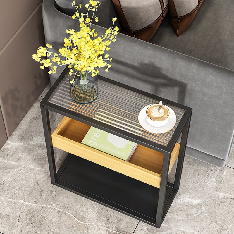 Glass Top Sofa Side Accent Table 21.25" High Frame End Table with Shelves