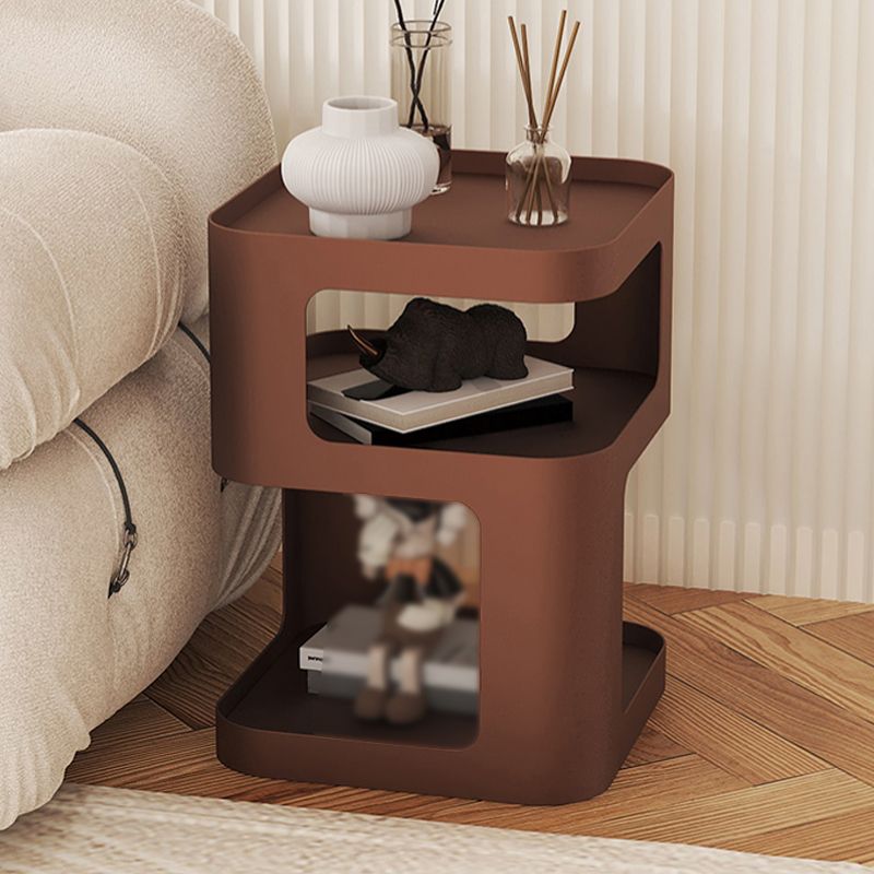 Contemporary Side End Snack Table with Metal Shelves Bedroom Side Table
