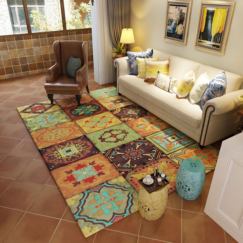 Multicolor Classic Area Carpet Polyester Moroccan Tile Indoor Rug Anti-Slip Backing Carpet for Living Room