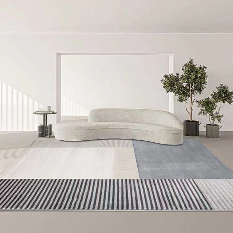 Grey Contemporary Rug Polyester Striped Rug Non-Slip Backing Rug for Sitting Room