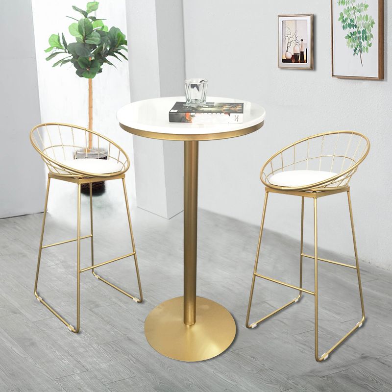 Contemporary Round Pub Table Set with Metal Stools 1/3/5 Pieces Pine Wood Top Bar Set