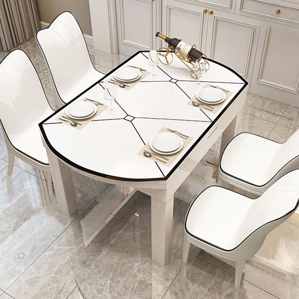 Modern Glass Desktop Stretchable Dining Table Oak Base for Dining Room
