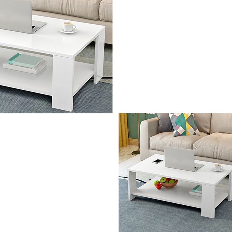 16.53" Tall Rectangle Top Coffee Table Wooden 4 Legs Cocktail Table with Shelf