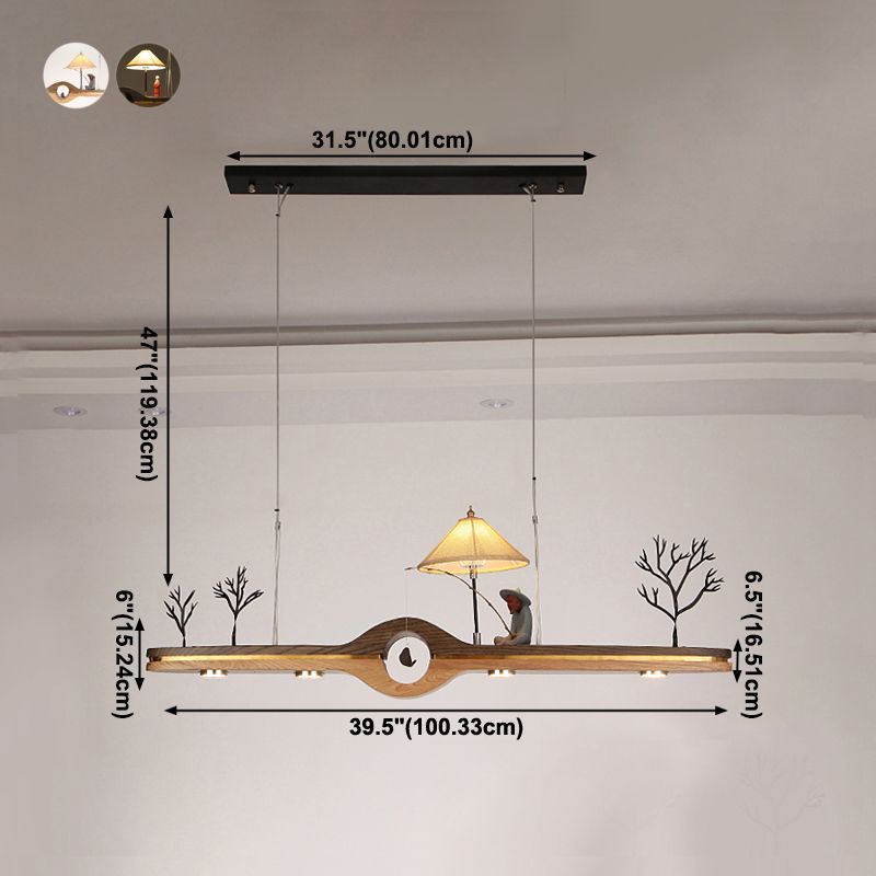 Linear Island Pendant LED Modern Wood Ceiling Pendant Light for Tea Room