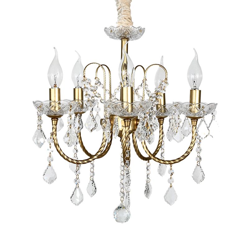 5/6 Lights Crystal Chandelier Pendant Light Traditional Gold Candlestick Dining Room Suspension Light
