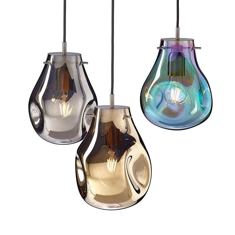 1 Light Teardrop Pendant Light Modern Ruffle Glass Shade Hanging Lamp