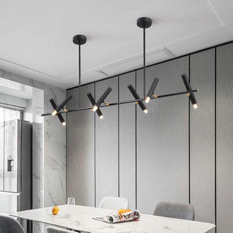 Black Linear LED Island Chandelier Lights Metal New Modern Hanging Lamp for Dining Room