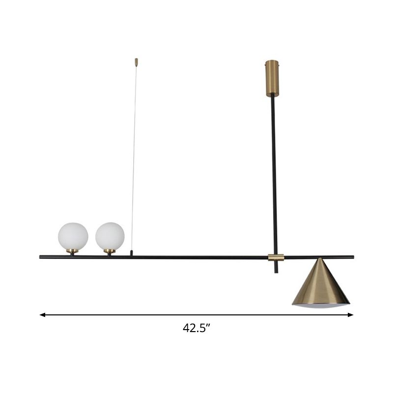 Metal Cone Island Light Contemporary 3 Heads Dining Room Hanging Ceiling Light in Gold/Black