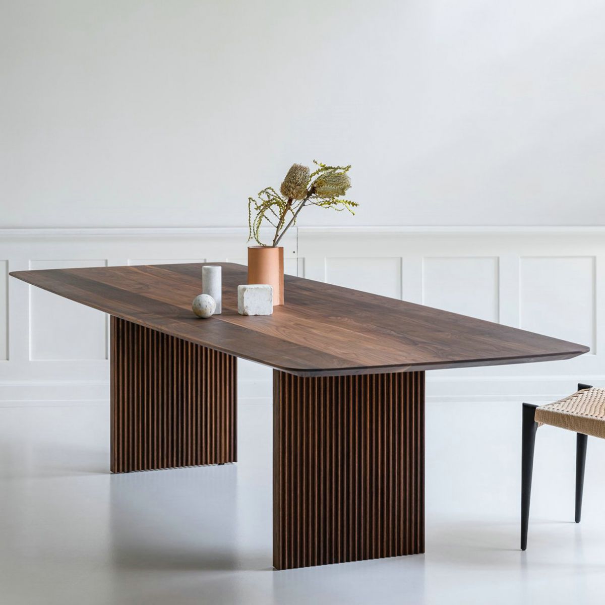 Glam Solid Kitchen Dining Table Rectangle Shape Standard Dining Table with Double Pedestal Bases