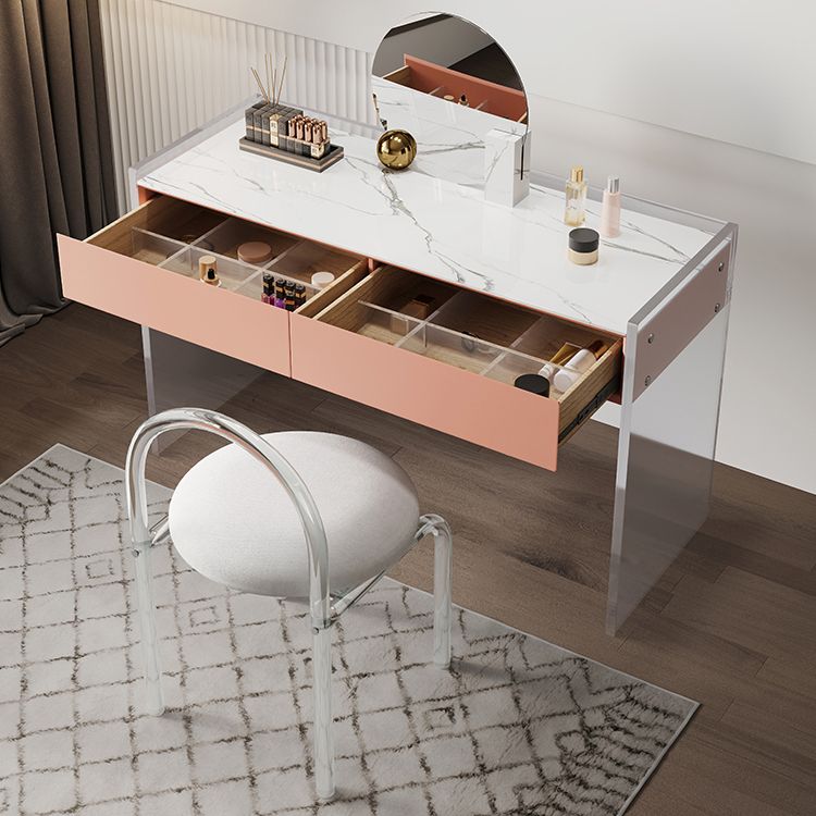 Marble /Acrylic Contemporary Makeup Vanity Set With 2 Drawer for Bedroom