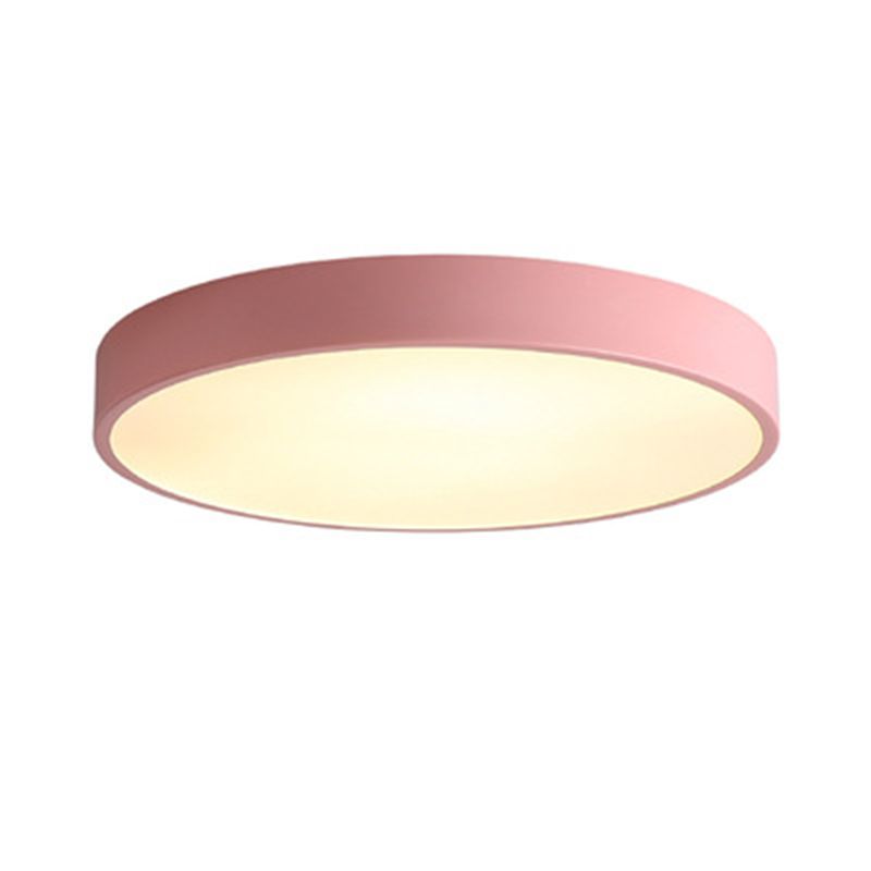 Macaron Round Flush Mount Ceiling Light Fixture with White Acrylic Shade