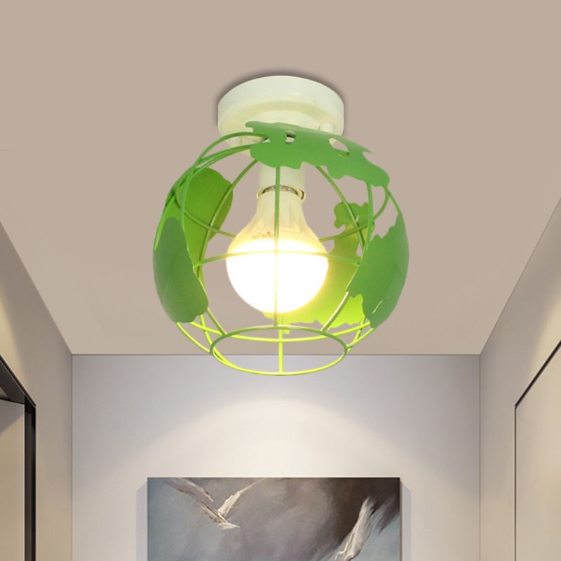 Globe Metallic Flush Mount Light con ombra a gabbia Stile industriale 1 corridoio con soffitto in nero in nero/rosso