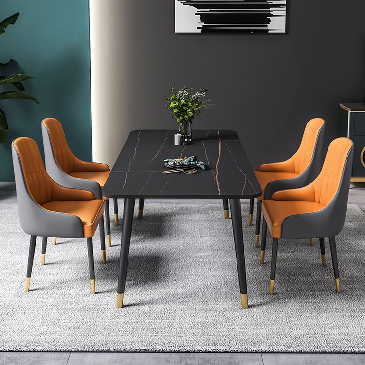 Rectangle Dining Table White and Black Stone Modern Dining Table