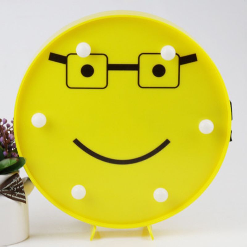 Funny Emoji Expression Wall Light Modernist Plastic Battery LED Yellow Nightstand Lamp