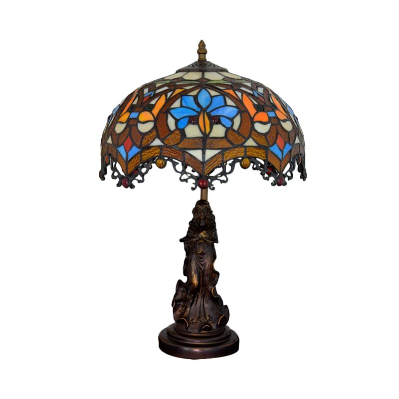 Scroll-trim geschoeide nachtlicht Tiffany gebrandschilderd glas 1 kop brons tafelverlichting met papegaaipatroon