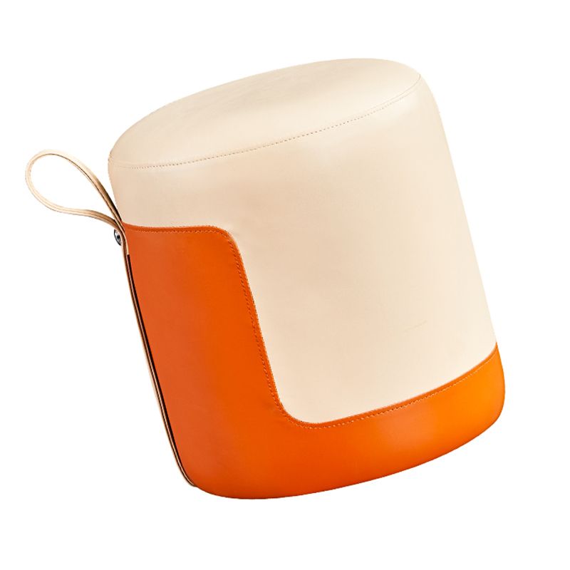 Modern Ottoman Contrast Panel Genuine Leather Indoor Round Pouf